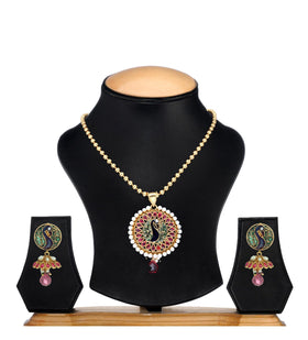 Semi-Precious Stone Studded Peacock Pendant Set