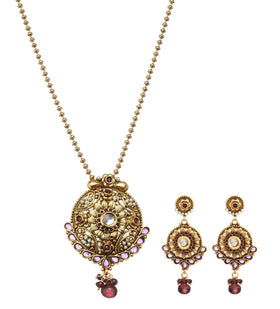 Ruby, Emerald & Pearl Antique Chain Pendant Set