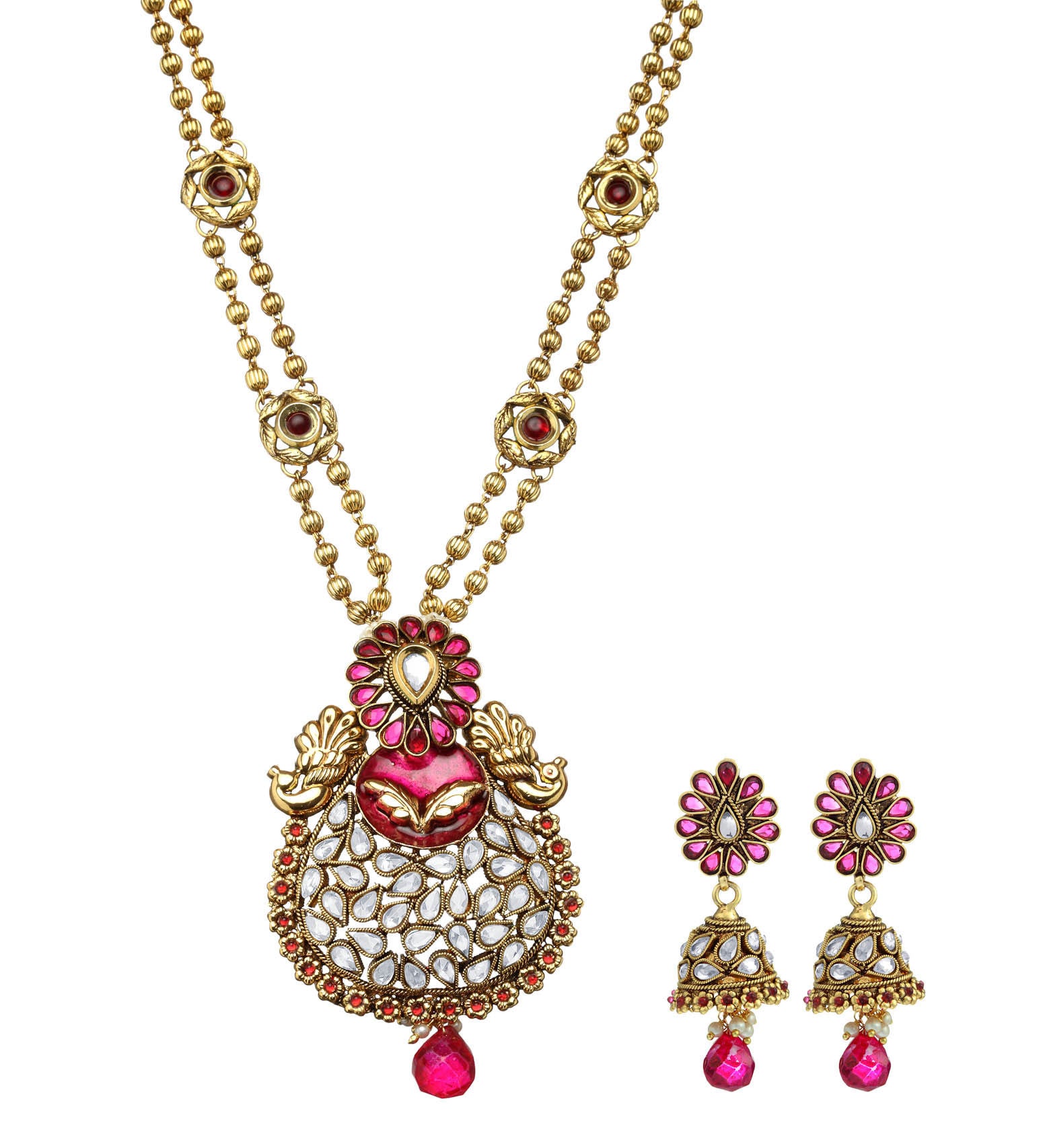 Magenta Meenakari Chain Pendant Set