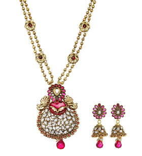 Magenta Meenakari Chain Pendant Set