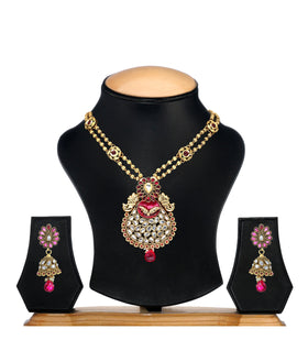 Magenta Meenakari Chain Pendant Set