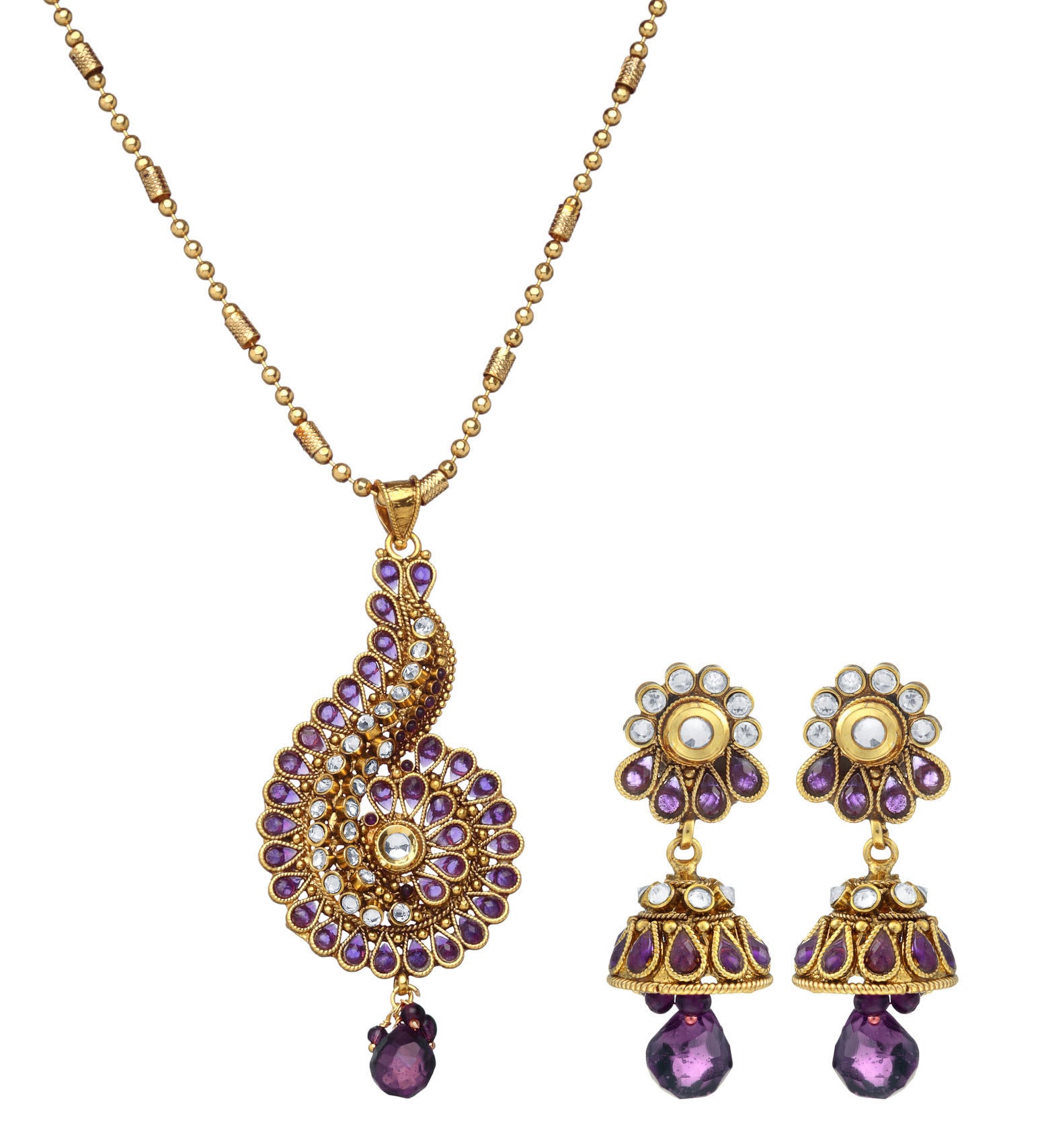 Purple Gold Toned Designer Necklace Set