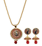 Semi-Precious Stone Studded Peacock Pendant Set