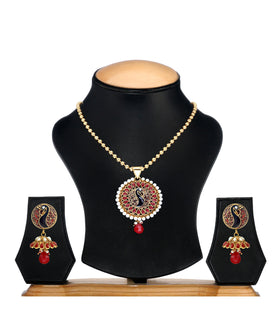 Semi-Precious Stone Studded Peacock Pendant Set