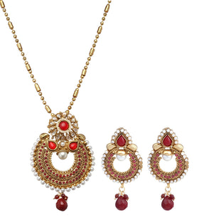 Maroon Stone Studded Designer Chain Pendant Set