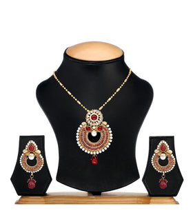 Maroon Stone Studded Designer Chain Pendant Set