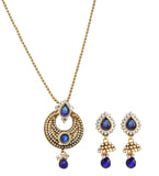 Blue Pearl & Ruby Studded Pendant Set