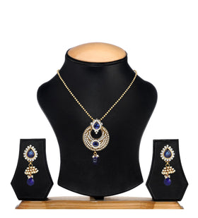 Blue Pearl & Ruby Studded Pendant Set