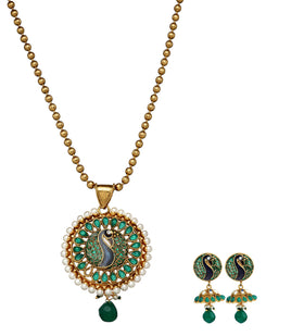 Semi-Precious Stone Studded Peacock Pendant Set