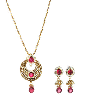 Magenta Pearl & Ruby Studded Pendant Set