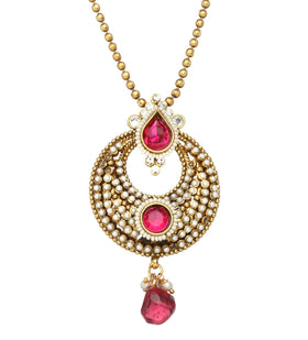 Magenta Pearl & Ruby Studded Pendant Set