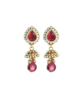 Magenta Pearl & Ruby Studded Pendant Set