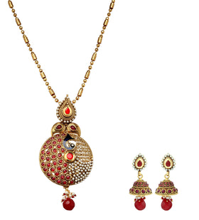 Semi-Precious Stone Studded Peacock Pendant Set