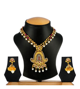 Antique Maroon Stone Studded Pendant Mala Set