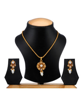 White Stone Studded Chain Pendant Set