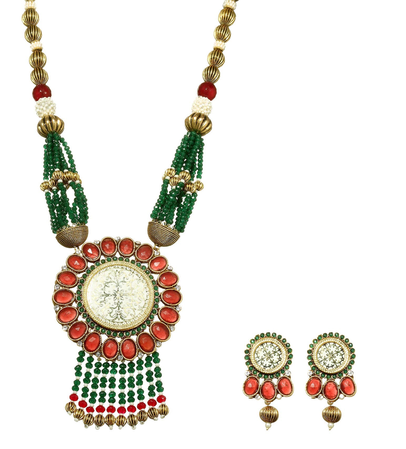 Green Stone Studded Designer Mughlai Mala Set