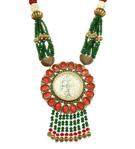 Green Stone Studded Designer Mughlai Mala Set