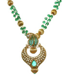 Green Stone Beaded Leaf Design Pendant Set