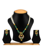 Green Stone Beaded Leaf Design Pendant Set