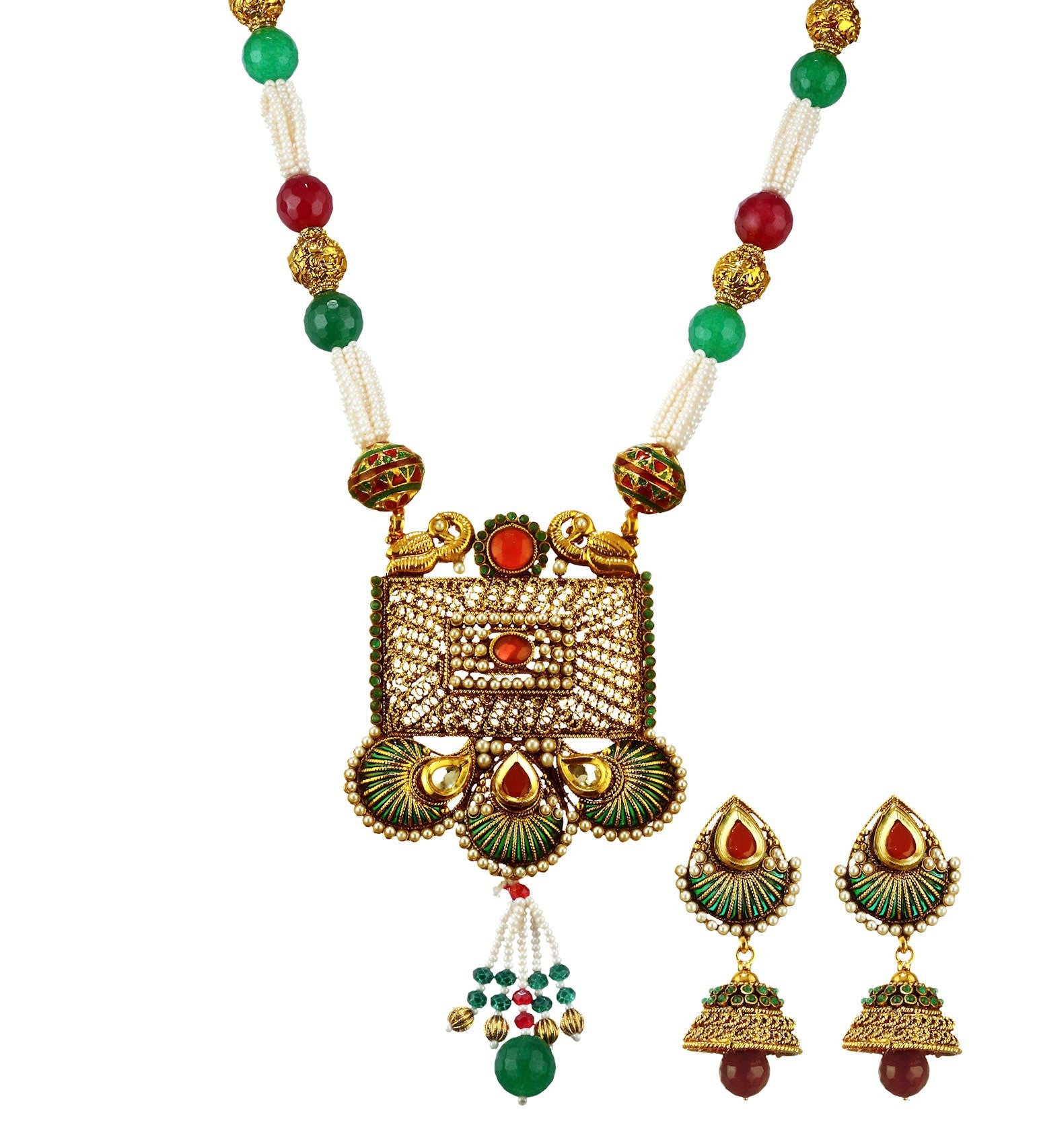 Meenakari Peacock Designed Mala Set