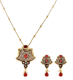 Antique Maroon Stone Studded Designer Pendant Set