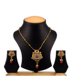 Antique Maroon Stone Studded Designer Pendant Set