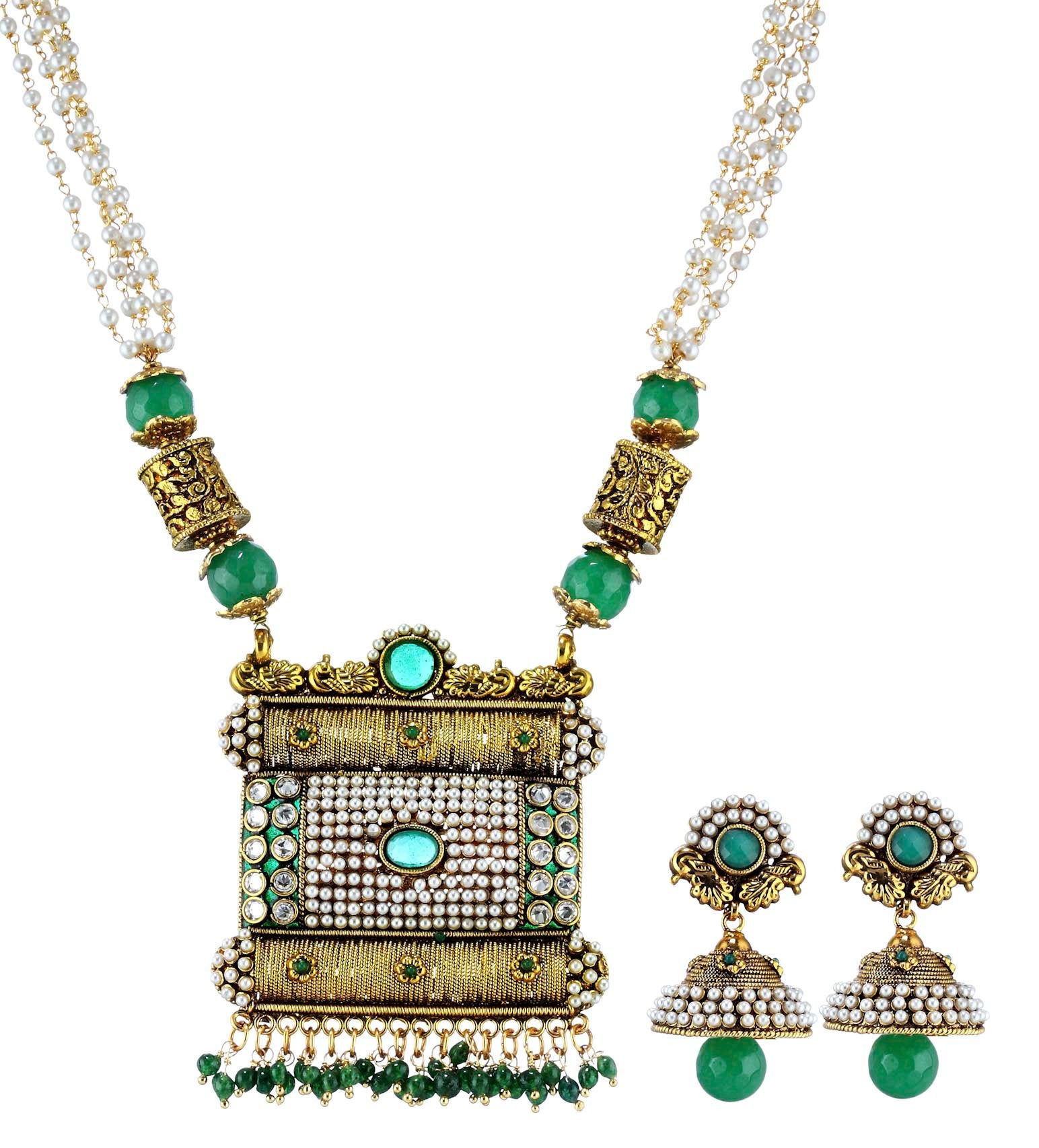 Green Stone Studded Designer Mala Set