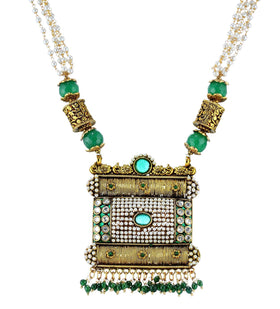 Green Stone Studded Designer Mala Set