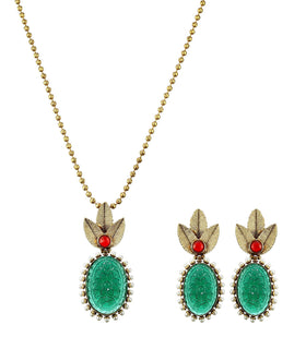 Green Stone Studded Designer Pendant Set