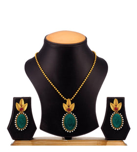 Green Stone Studded Designer Pendant Set