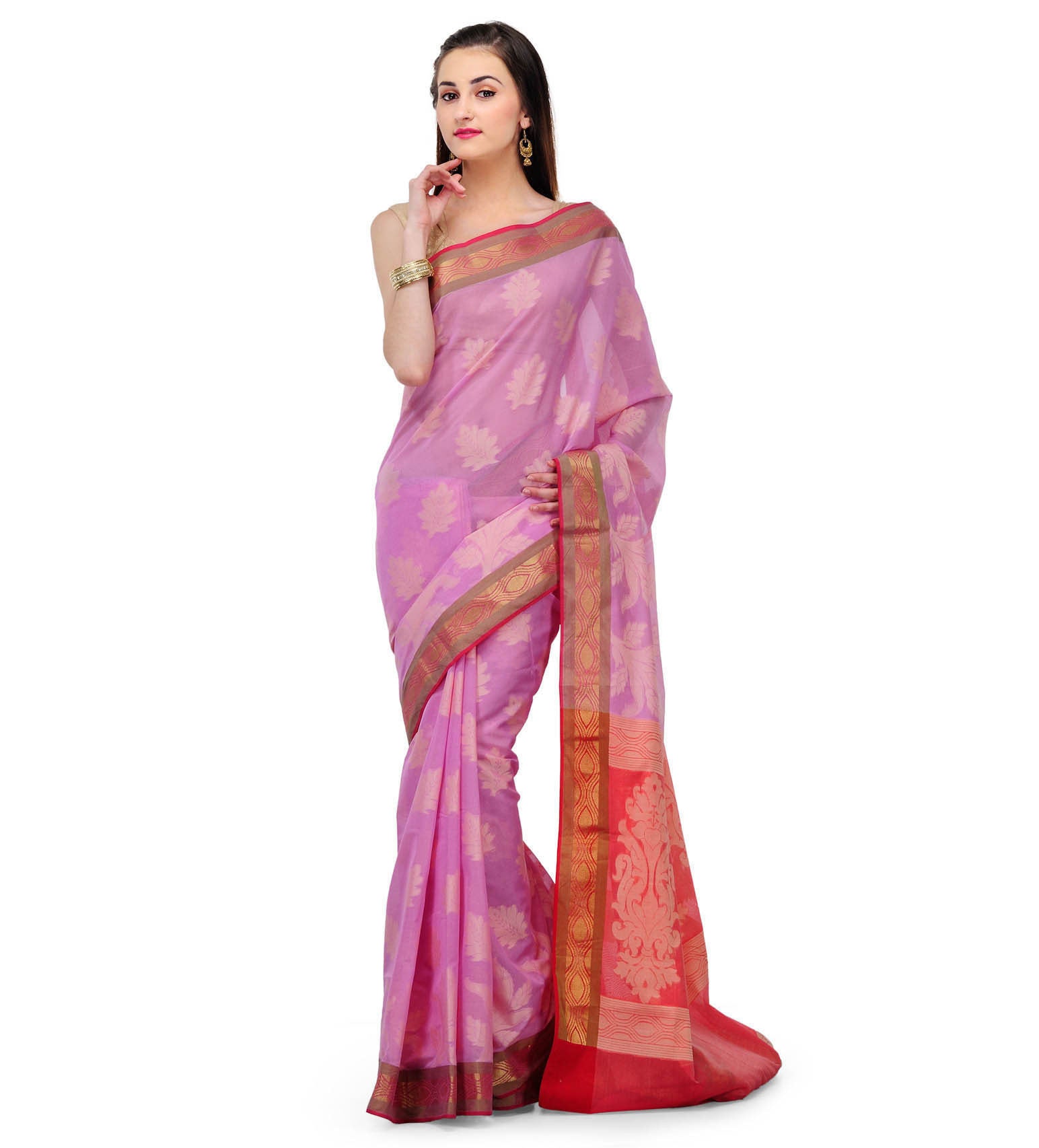 Light Pink Chanderi Cotton Banarasi Saree