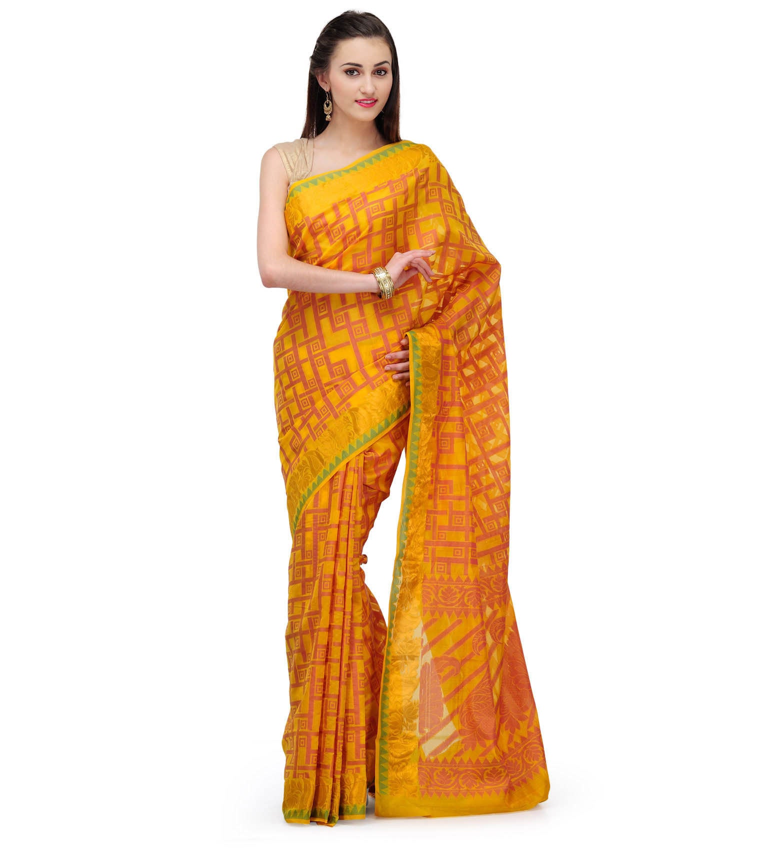 Yellow Chanderi Cotton Banarasi Saree