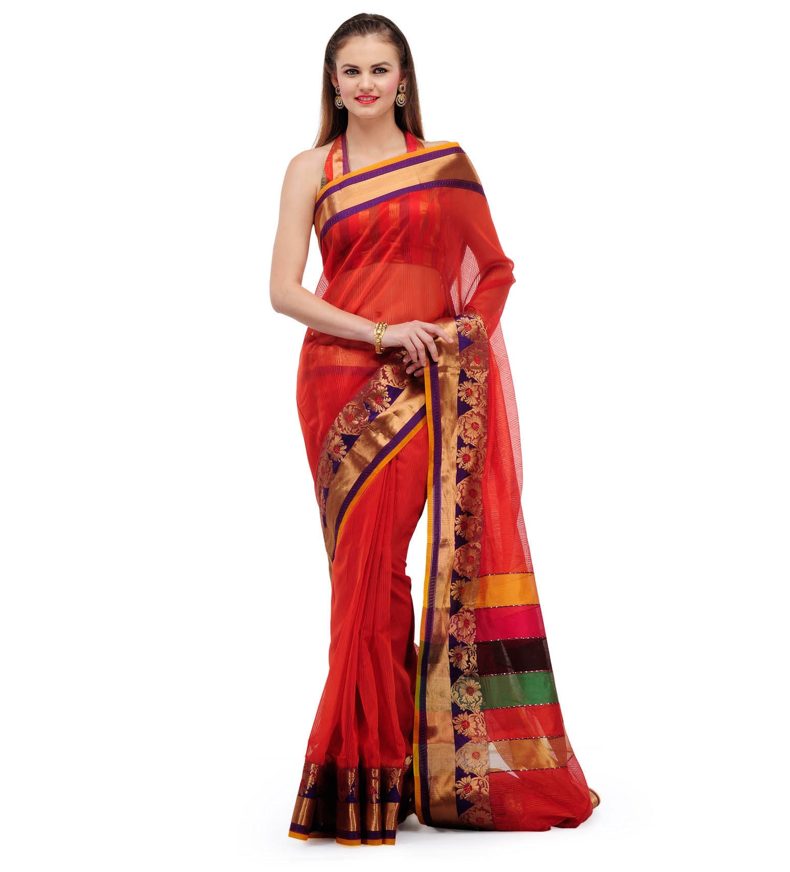 Rust Supernet Banarasi Saree