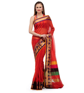 Rust Supernet Banarasi Saree