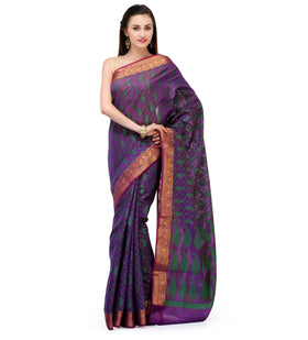 Violet Chanderi Cotton Banarasi Saree