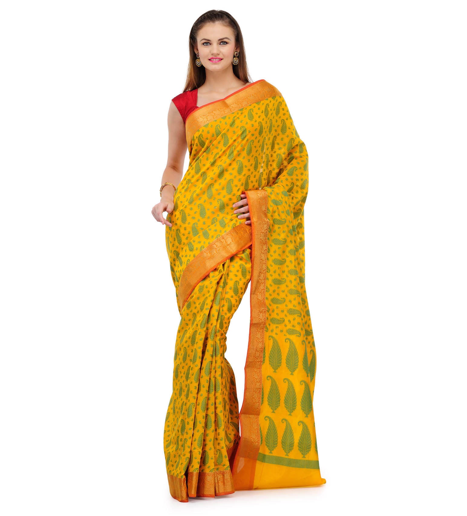 Yellow Chanderi Cotton Banarasi Saree