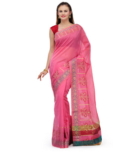 Pink Chanderi Cotton Banarasi Saree