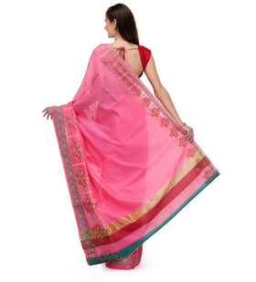 Pink Chanderi Cotton Banarasi Saree