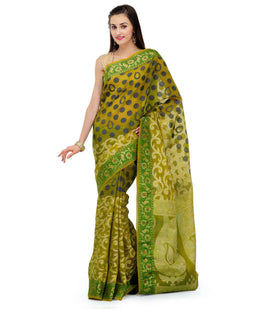 Green Chanderi Cotton Banarasi Saree