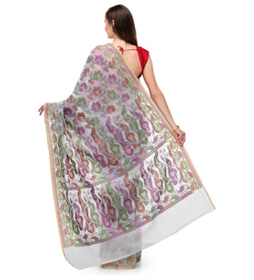 White Supernet Banarasi Saree