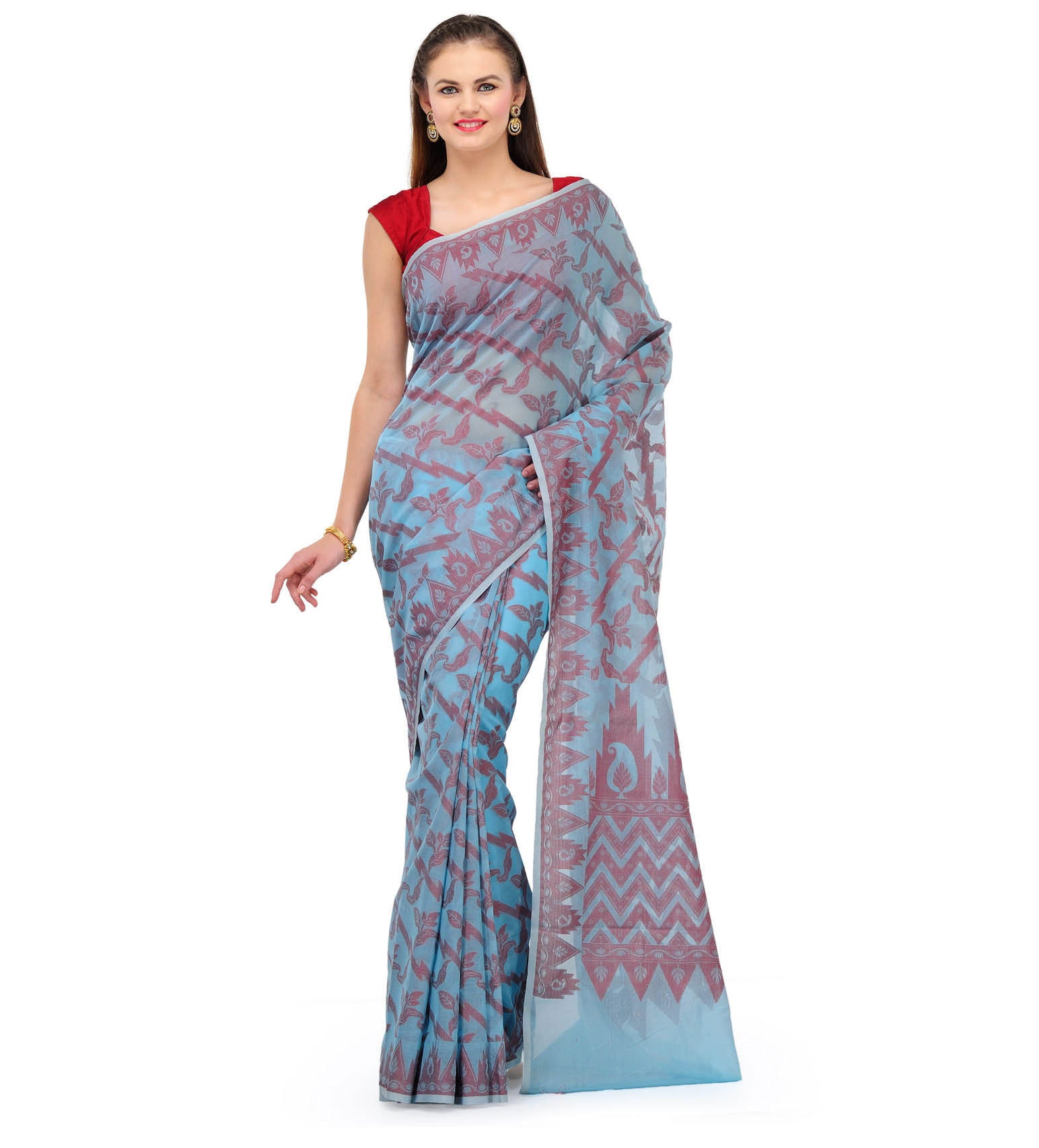 Sky Blue Supernet Banarasi Saree