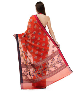 Orange Chanderi Cotton Banarasi Saree