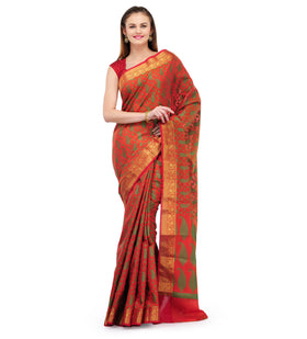 Orange Chanderi Cotton Banarasi Saree