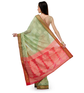 Light Green Chanderi Cotton Banarasi Saree