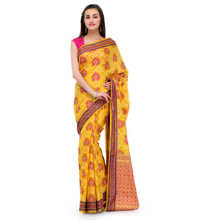 Yellow Chanderi Cotton Banarasi Saree