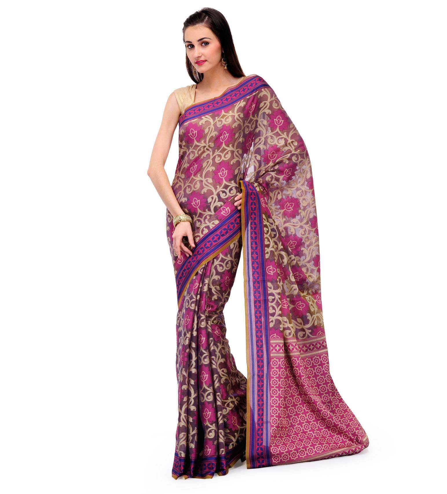 Purple Chanderi Cotton Banarasi Saree