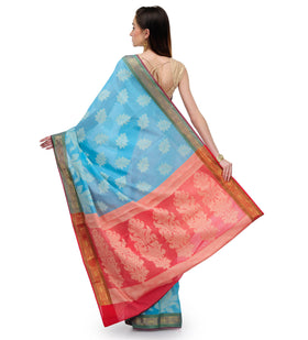 Turquoise Chanderi Cotton Banarasi Saree