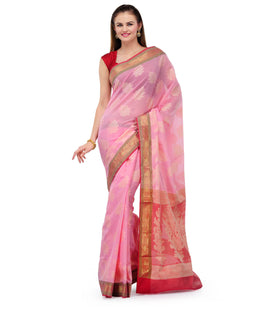 Pink Chanderi Cotton Banarasi Saree