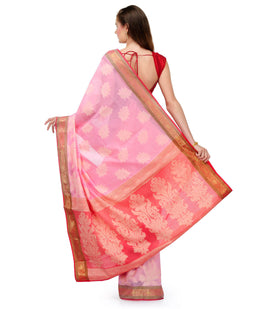 Pink Chanderi Cotton Banarasi Saree