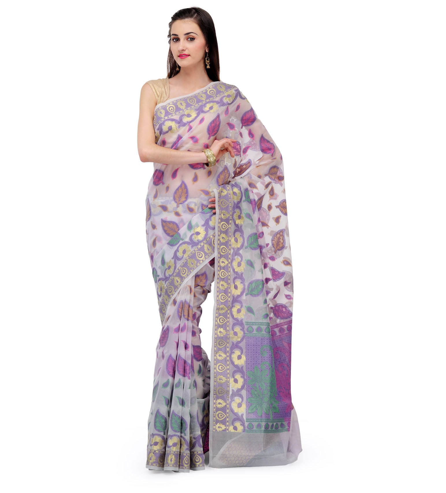 White Supernet Banarasi Saree